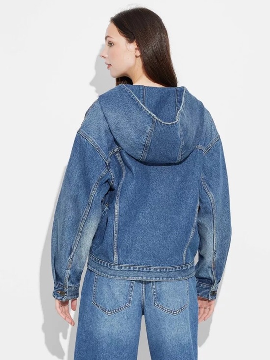 Wild Fable Women's Oversized Hooded Denim Jacket - Medium Wash XS: Midweight - Picture 3 of 11